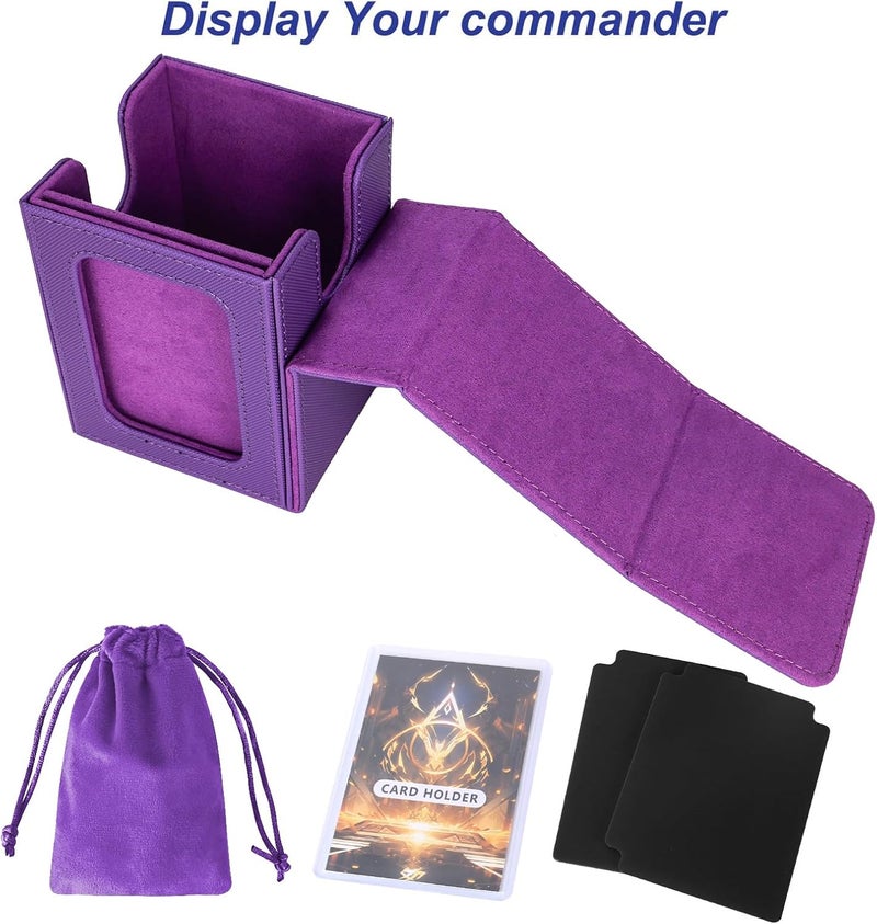AFIING MTG Deck Box for Commander Display,Card Deck case Fits 100 Double Sleeved Cards, Magic Commander TCG Card Storage Box with 2 Dividers,Dice Bag and 1 Toploader(Purple) - Image 4